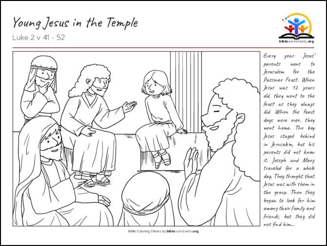 Young Jesus in the Temple Bible Coloring Sheet