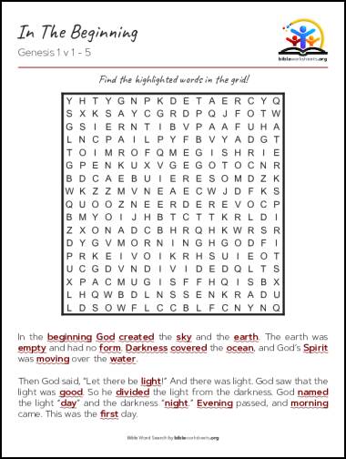 Genesis : In the Beginning - Bible Word Search Puzzle
